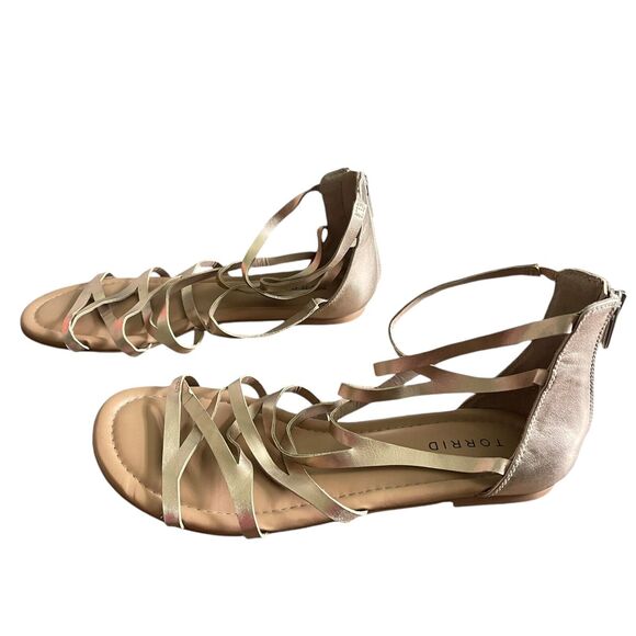 Torrid Gladiator Sandals Size 9W Rose Gold Summer Vacation Strappy Preppy - Picture 4 of 7